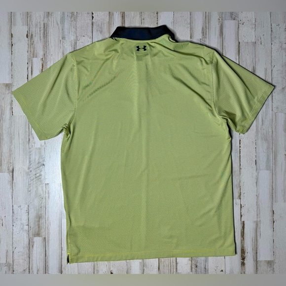 Under Armour Polo Shirt Mens Xl Green Stripe Graphic Performance Loose Heatgear - Picture 7 of 9